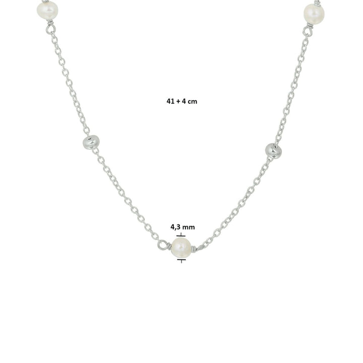 collier parel 41 + 4 cm zilver gerhodineerd