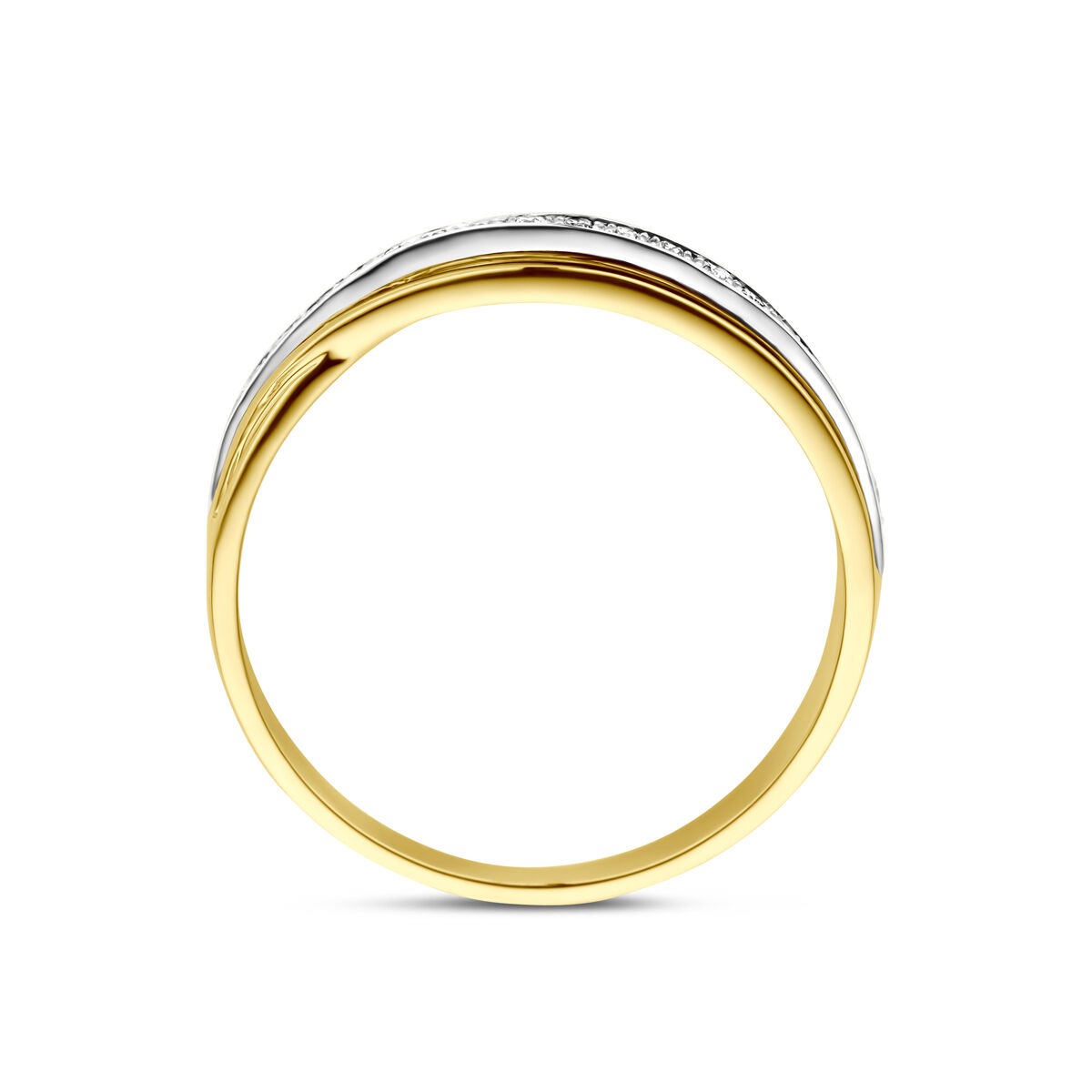 anillo bicolor de 14k con diamante de 0.13ct