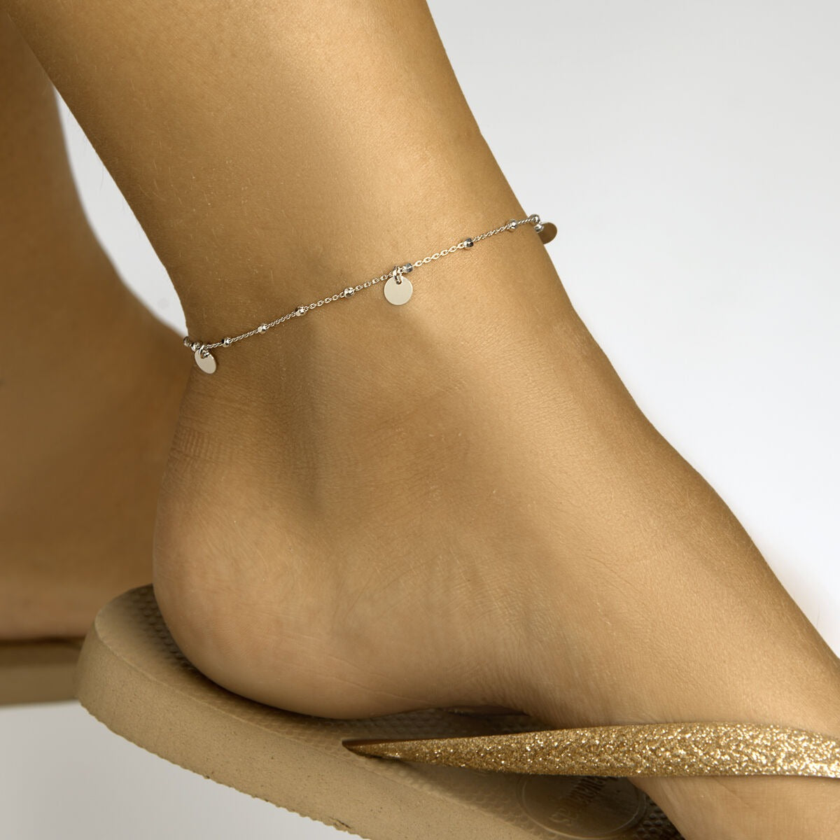 Pulsera de plata con círculos – eslabones de ancla rodiados