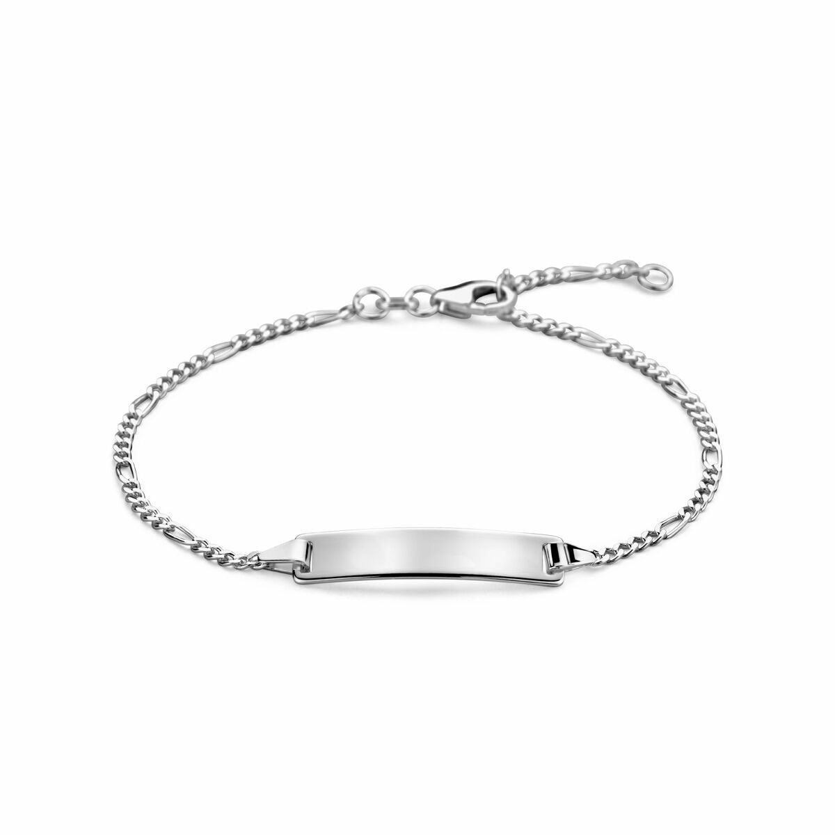 Pulsera de plata para dama con placa rectangular y eslabones figaro.