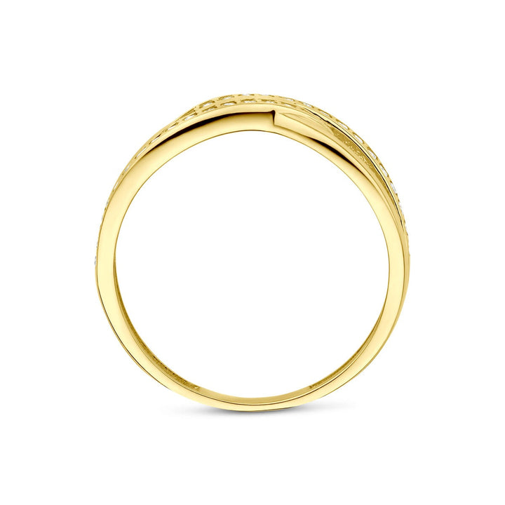 14k Geelgouden ring met zirkonia – entourage rijzetting, 6 mm breed