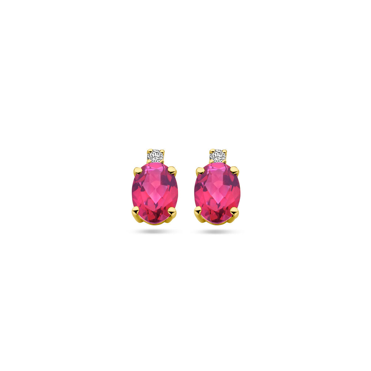 Pendientes de oro amarillo de 14k con topacio rosa y diamante.