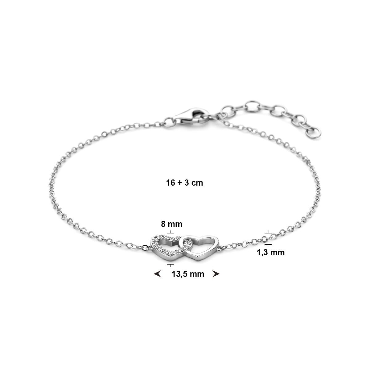 Pulsera de plata con corazones y circonitas – rodiada