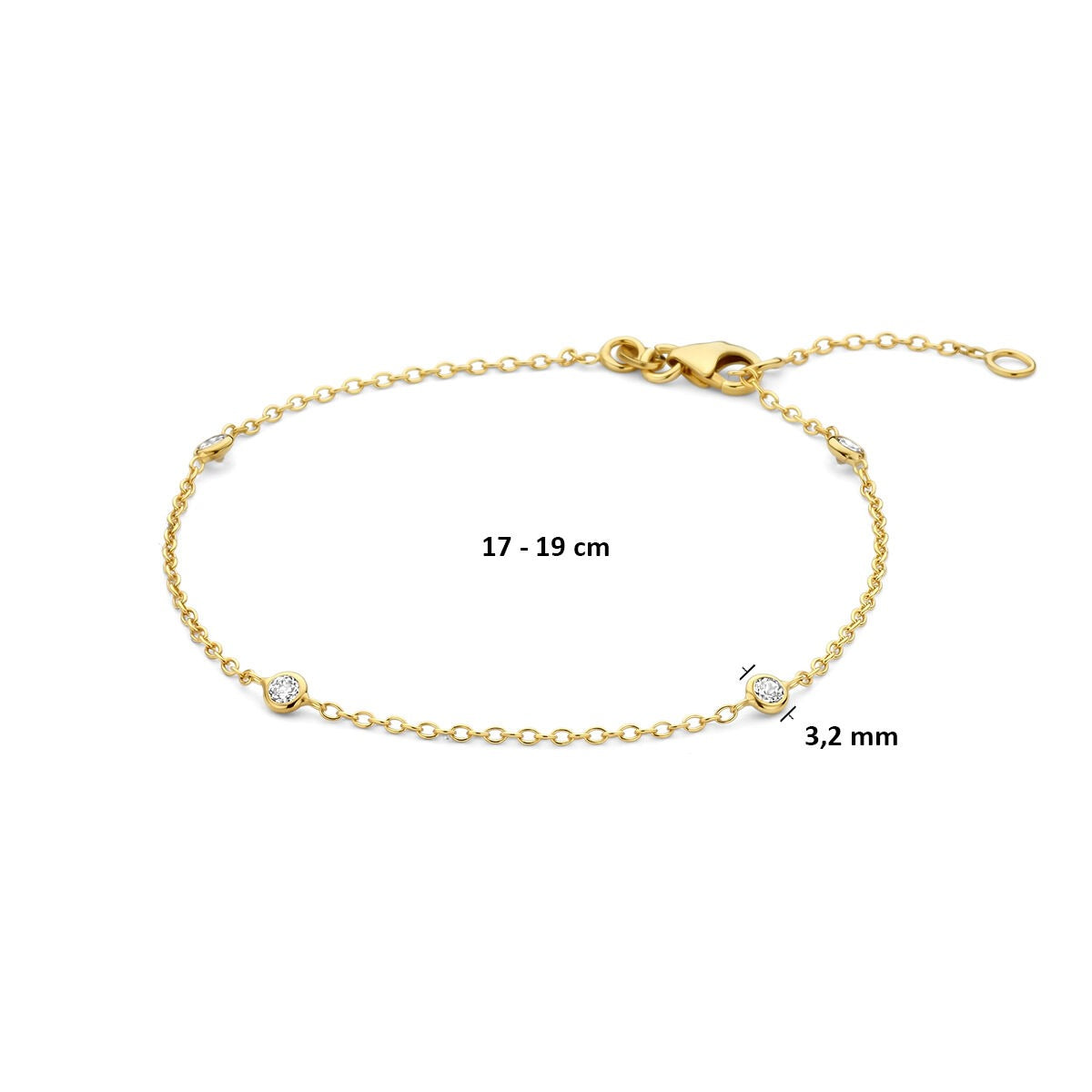 Pulsera de mujer en oro amarillo de 14k con circonitas y eslabones de ancla