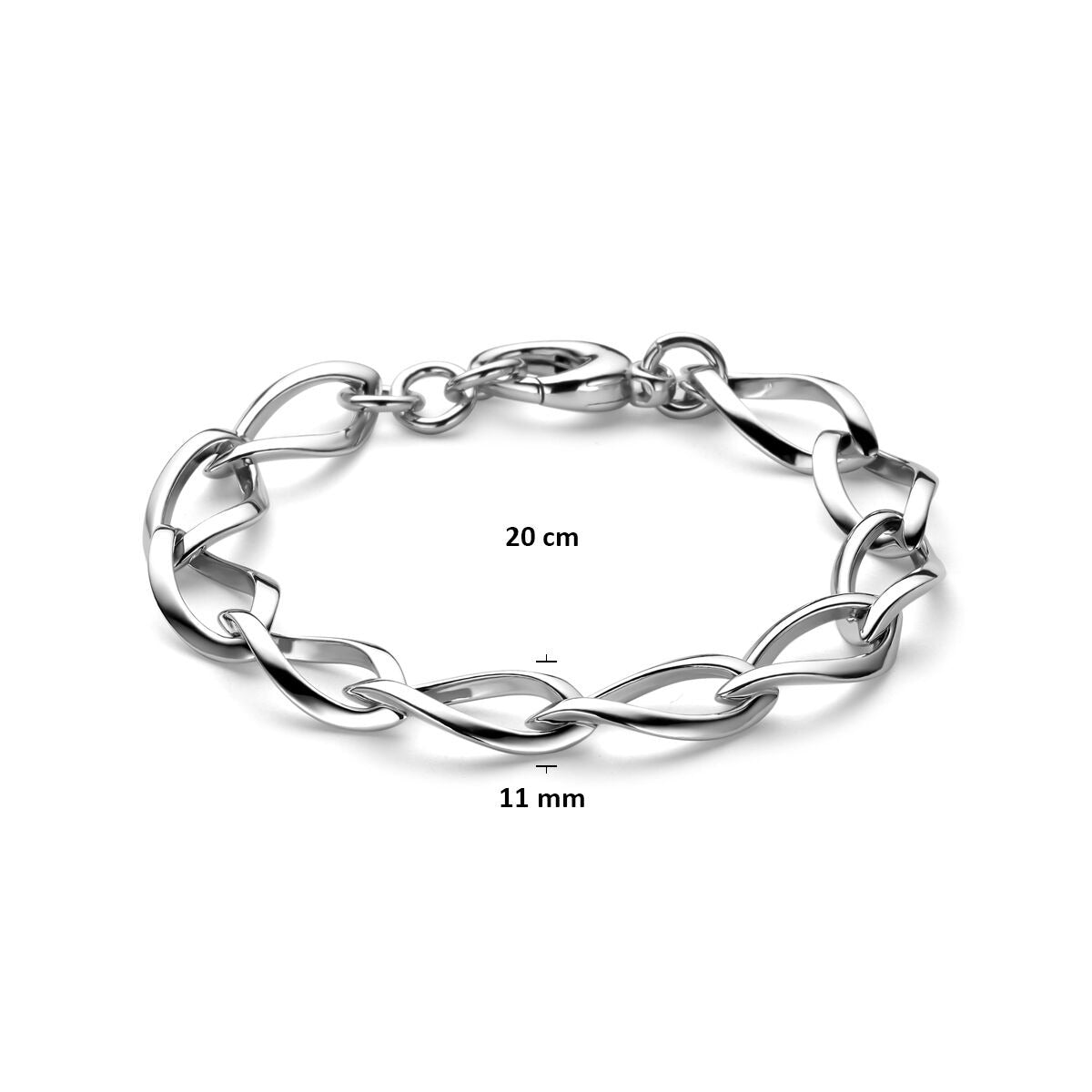 Pulsera de plata rodiada 925 con eslabones de alambre anchos – 11 mm 20 cm