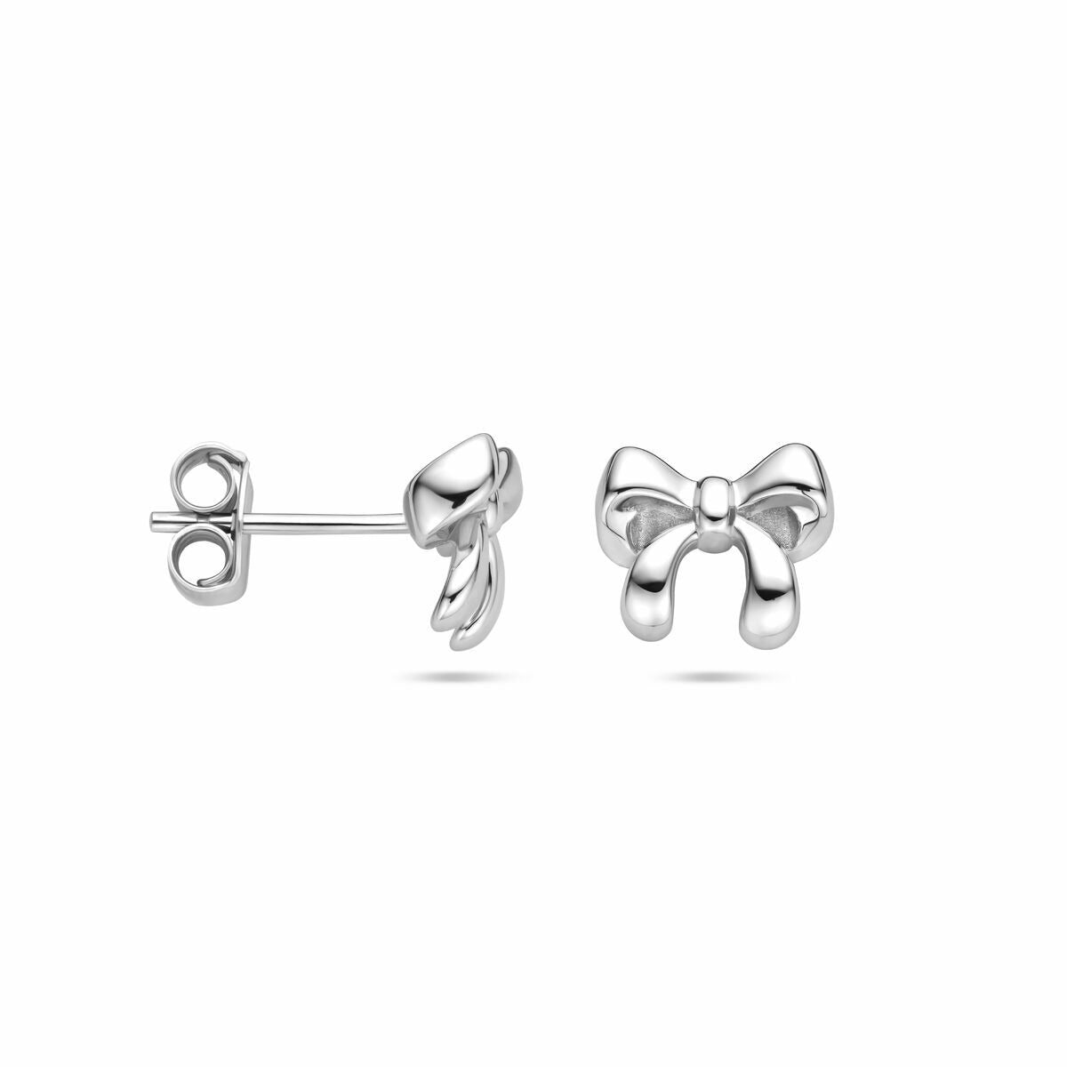 Pendientes de botón de plata rodiada en forma de lazo 8x9.5mm