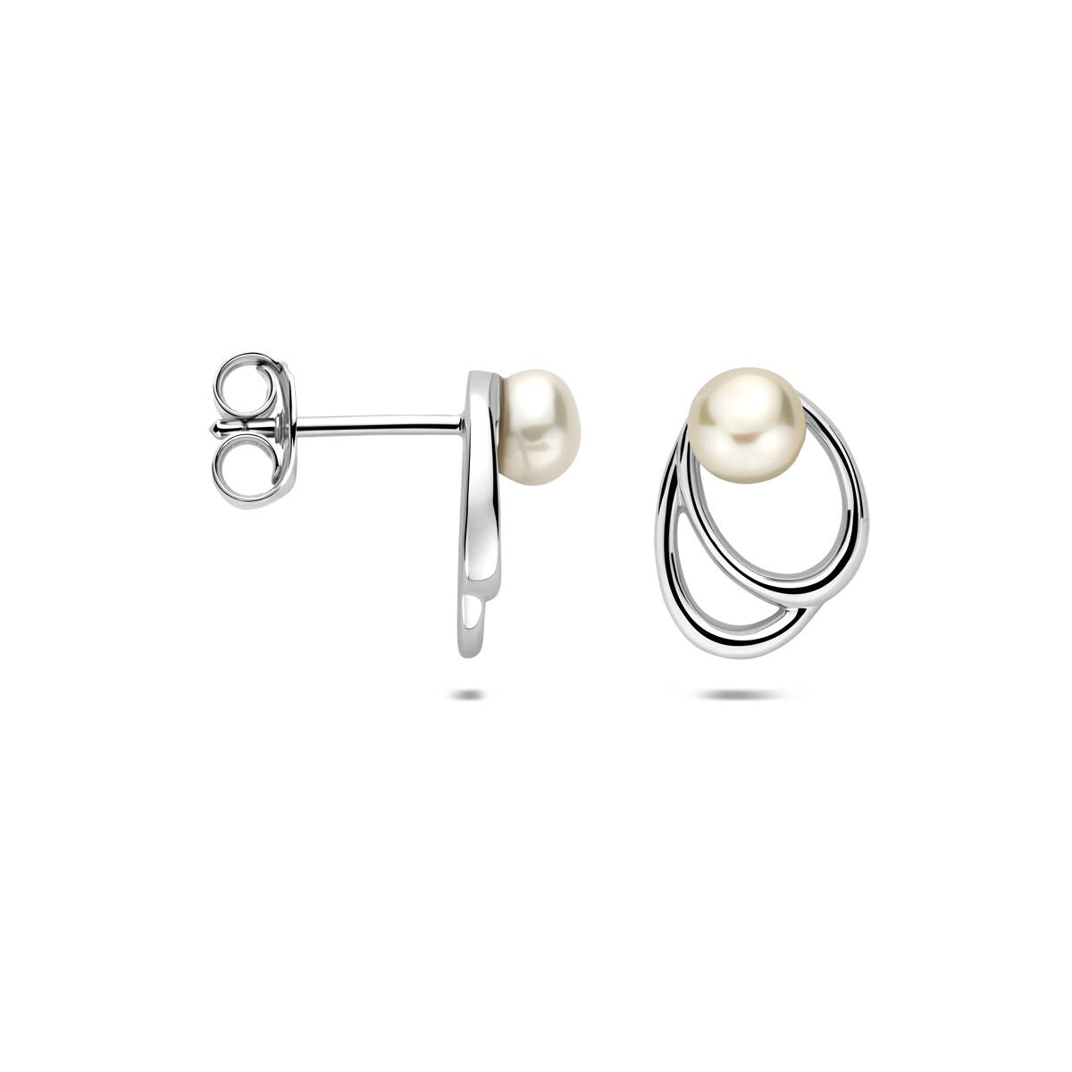 Pendientes de botón de plata con perla blanca – plata 925 rodiada 12,5 mm