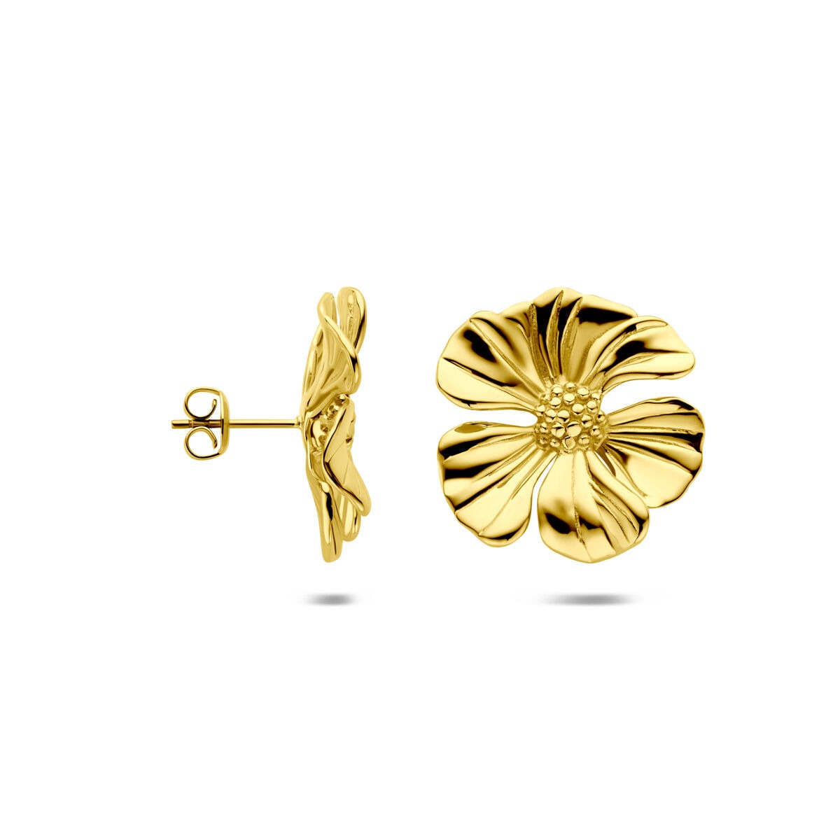Pendientes de botón de acero flor amarillos de mujer 26 mm