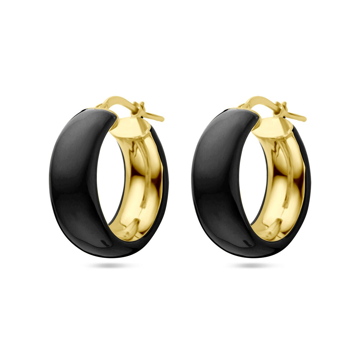 Aros de plata bañados en oro amarillo y esmalte negro.