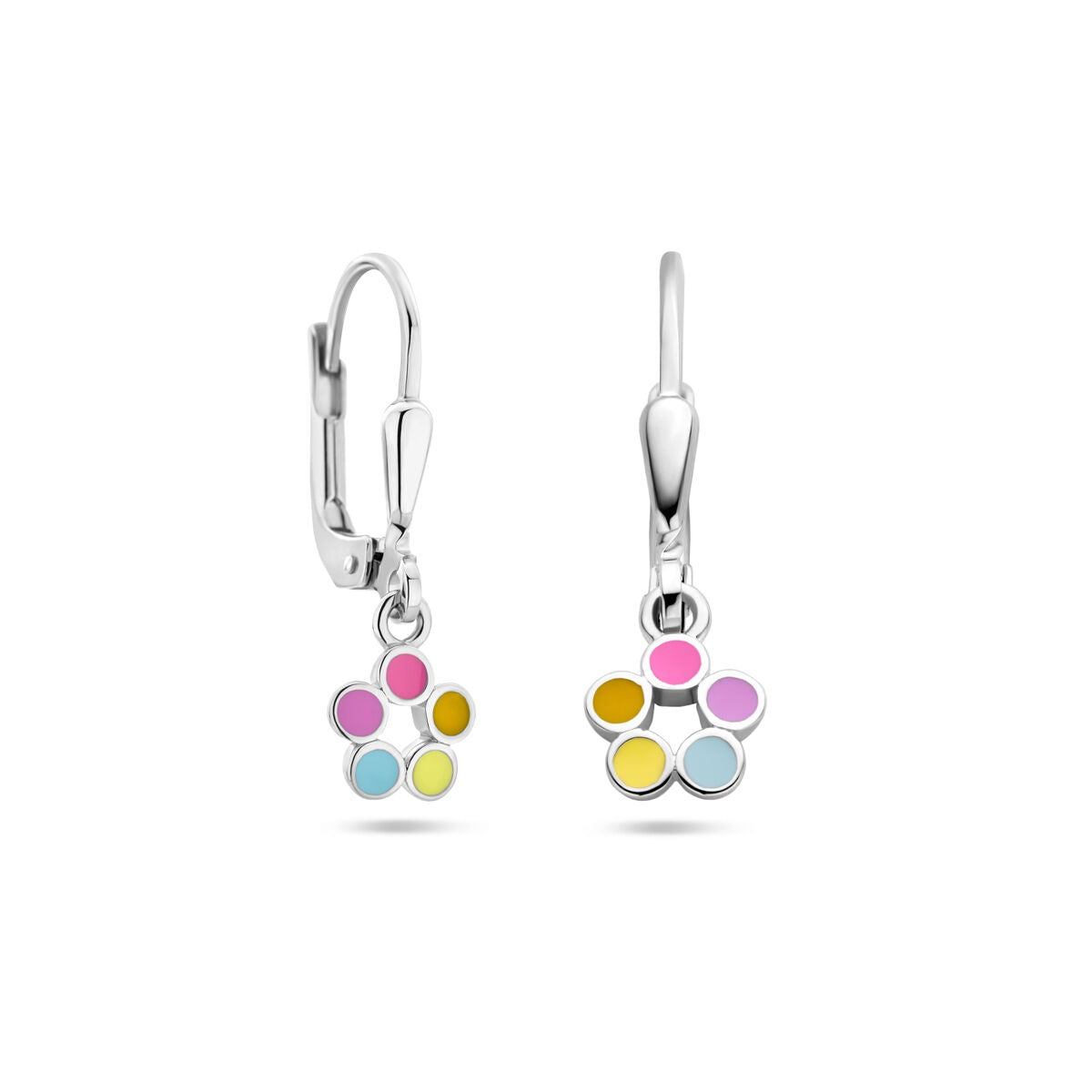 Pendientes de plata en forma de flor – rodiados con esmalte colorido
