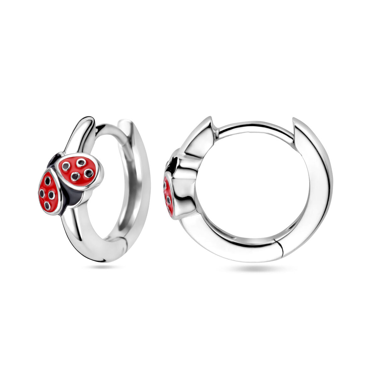 Aros de plata con mariquita y esmalte