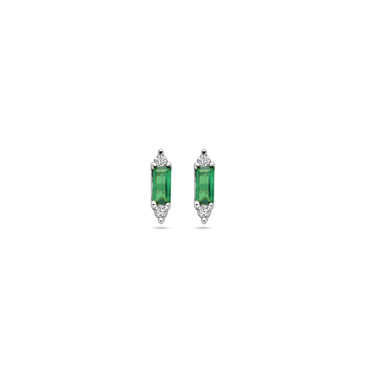 Zilveren dames oorknoppen met groene en witte zirkonia – gerhodineerd 8 mm