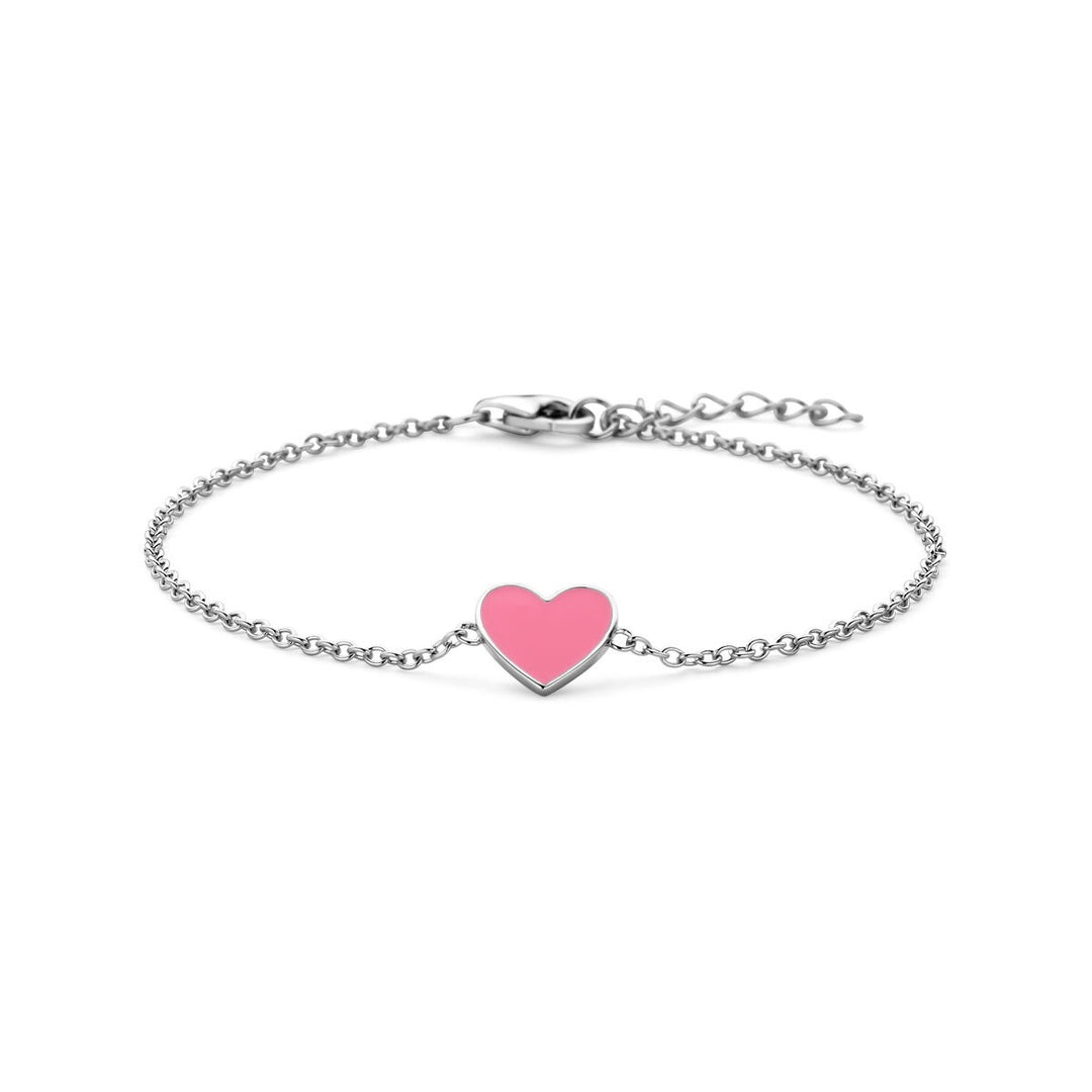 Zilveren armband met hart en roze emaille – gerhodineerd 925 zilver