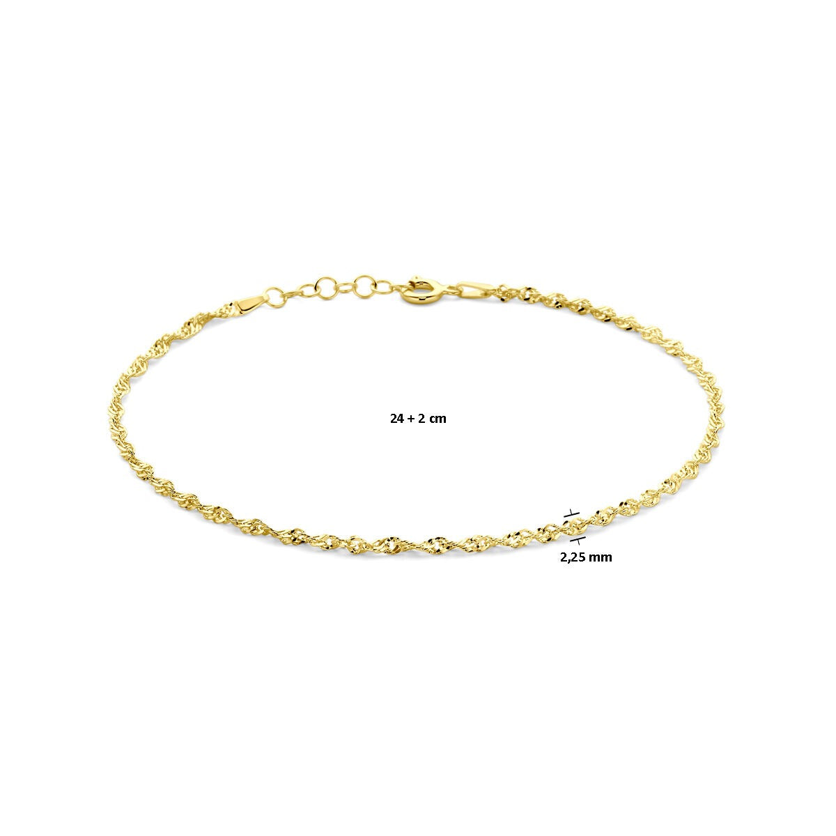 Anillo de tobillo chapado en oro de mujer – oro amarillo sobre plata 925 con eslabón de Singapur
