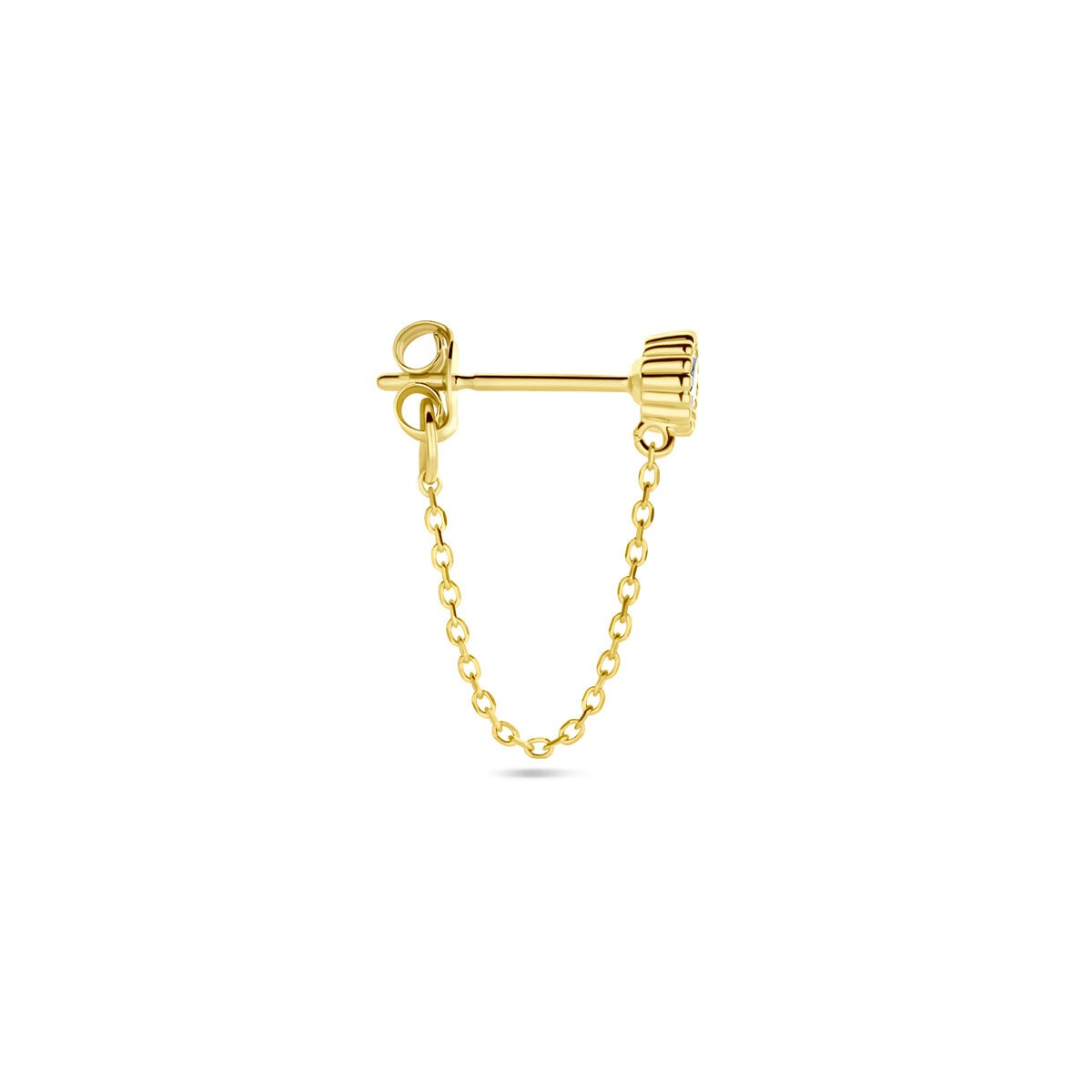 Pendiente de oro amarillo de 14k con zirconia, diseño con cadena.
