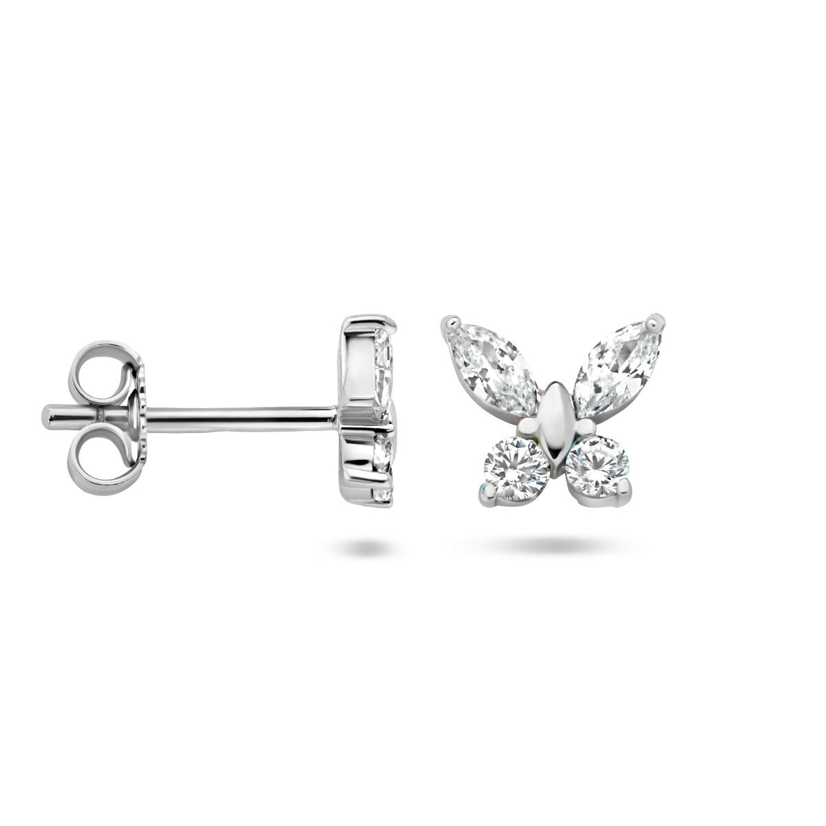 Pendientes de botón de mariposa de plata con circonitas – joyería infantil