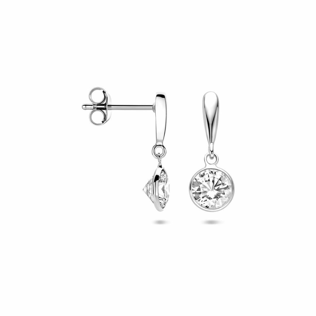 Zilveren oorhangers rond met zirkonia 18 mm