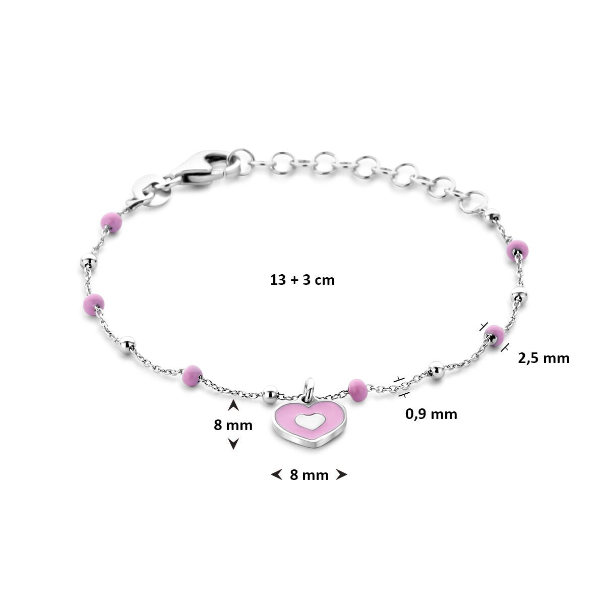Pulsera infantil de plata con corazón 13 + 3 cm