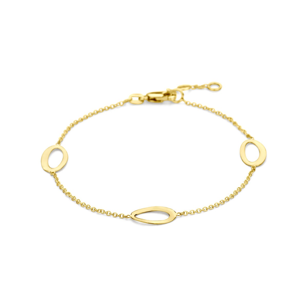Pulsera de oro amarillo de 14k con elementos ovalados.