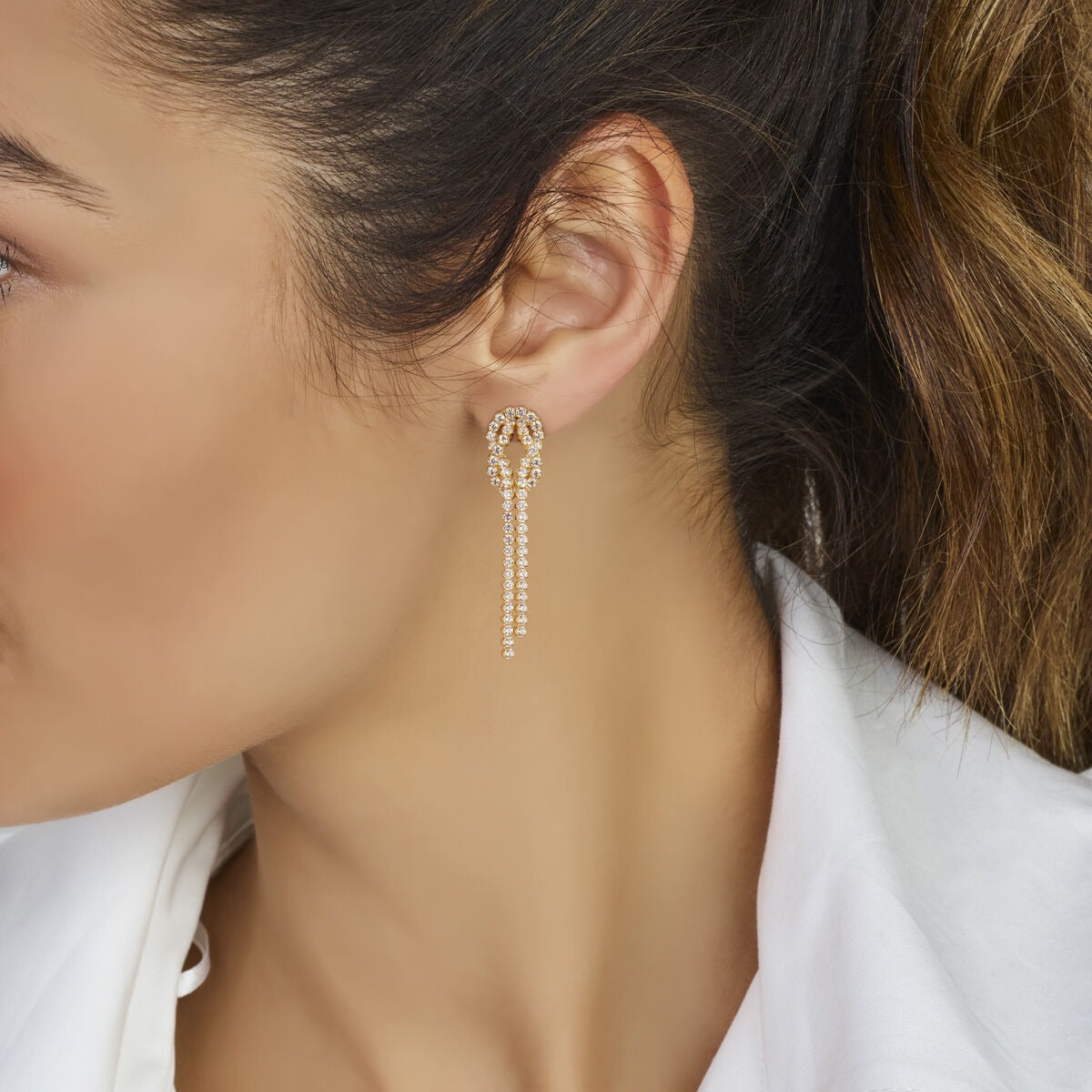Pendientes de plata chapados en oro con circonitas – 53 mm