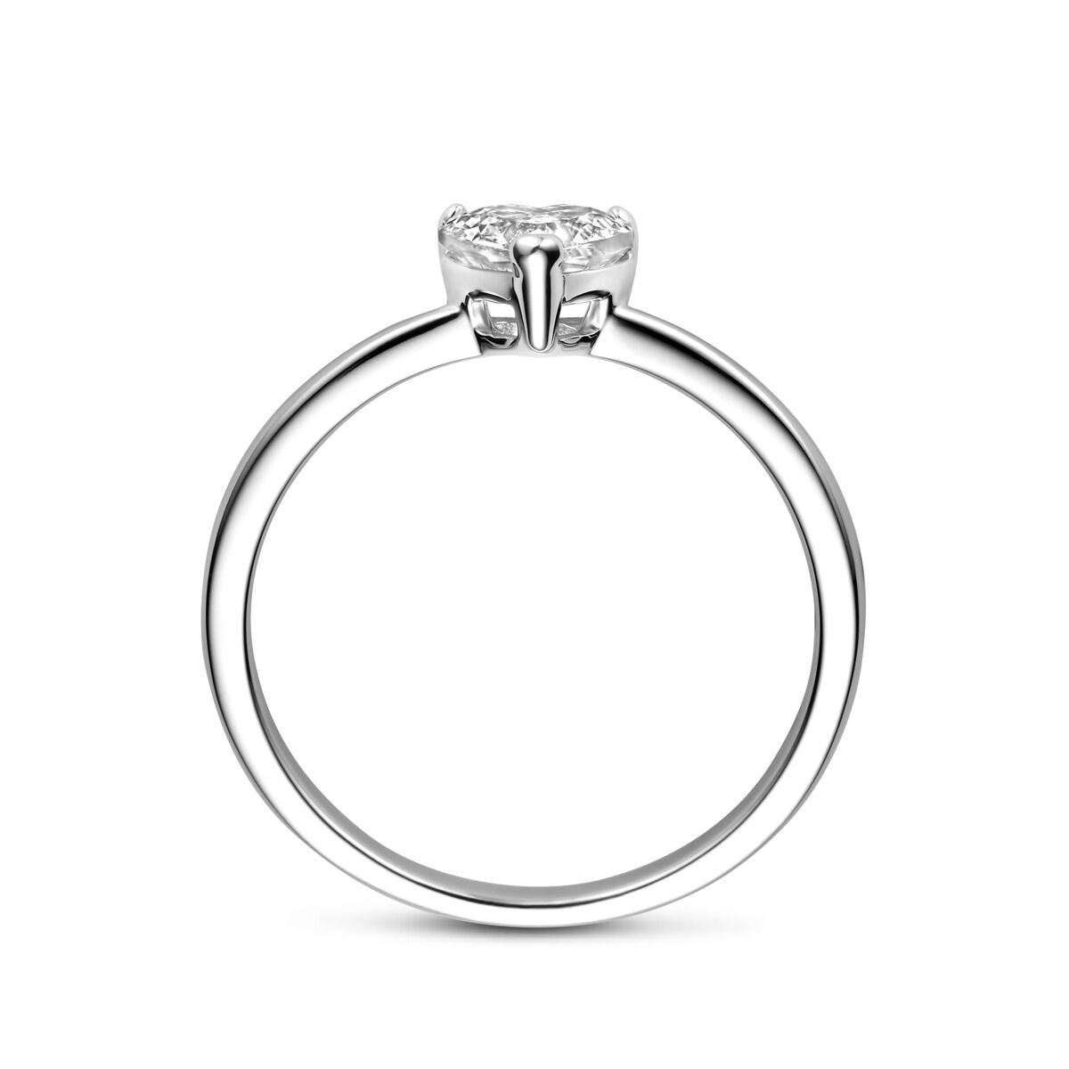 Anillo de plata con zirconia en forma de corazón - diseño de mujer rodiado