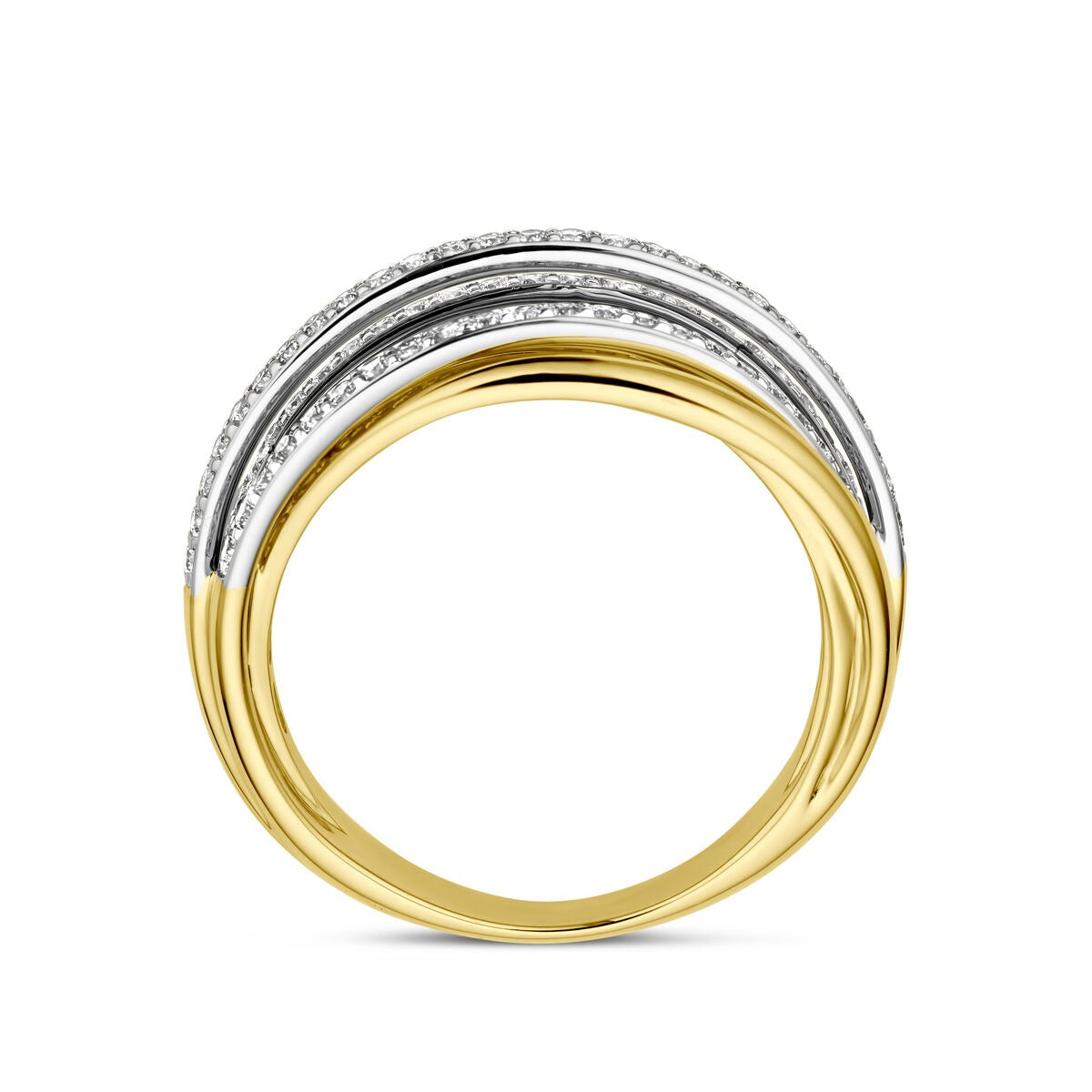 Anillo bicolor de oro con diamante 14k de mujer – 8 mm de ancho