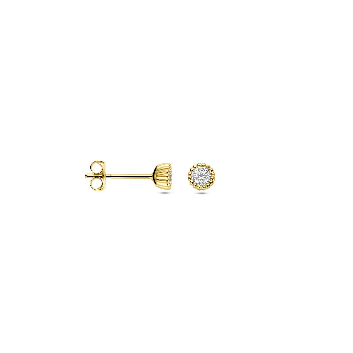 Pendientes de botón de oro amarillo de mujer con circonitas en engaste