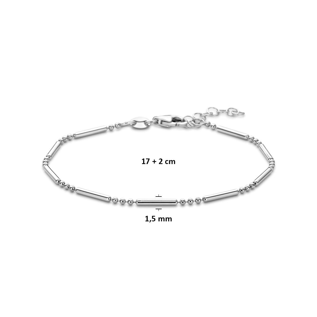 Pulsera de mujer de plata rodiada con cierre de langosta 1,5 mm 17 + 2 cm