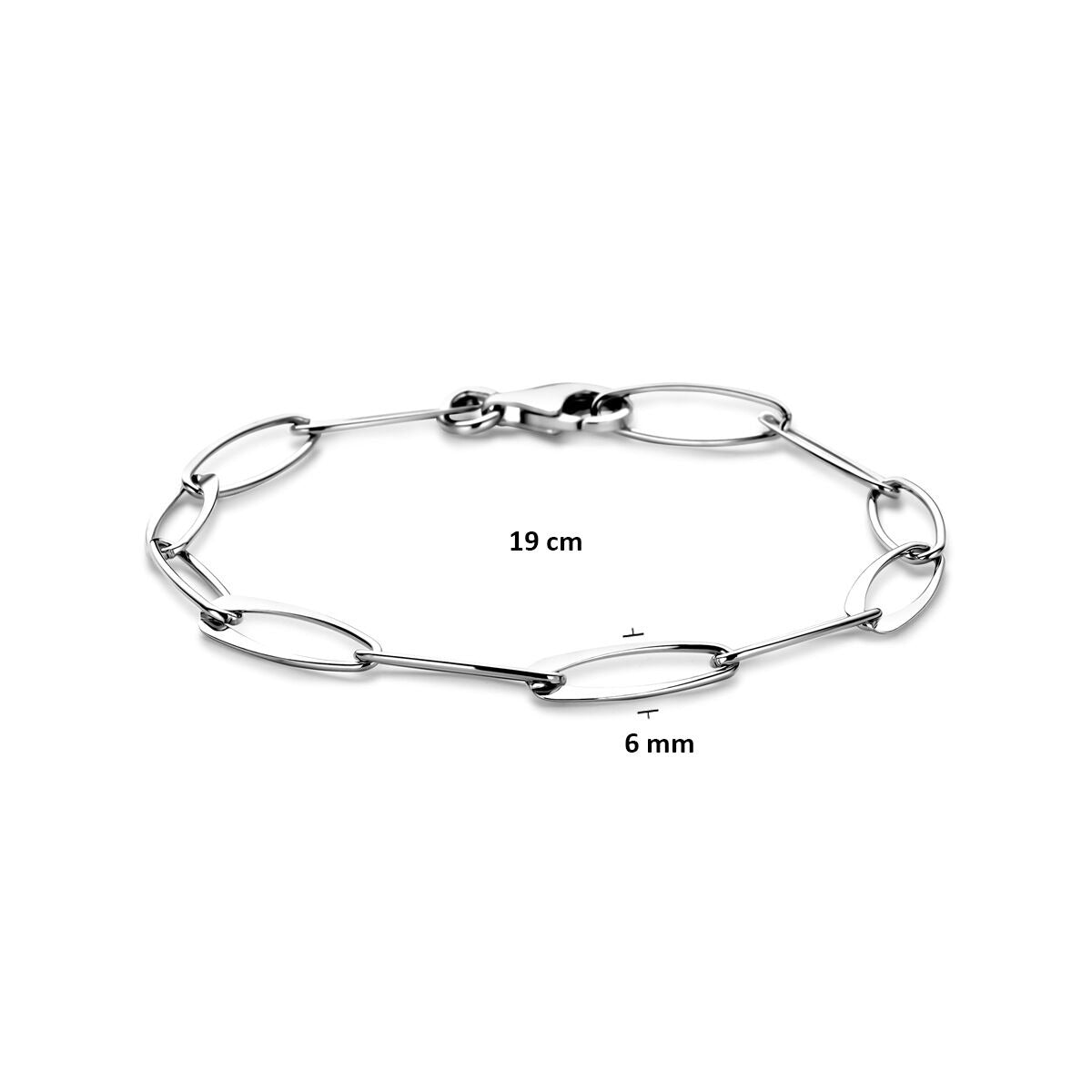 Pulsera de mujer de plata – eslabón de ancla rodiado 6 mm 19 cm