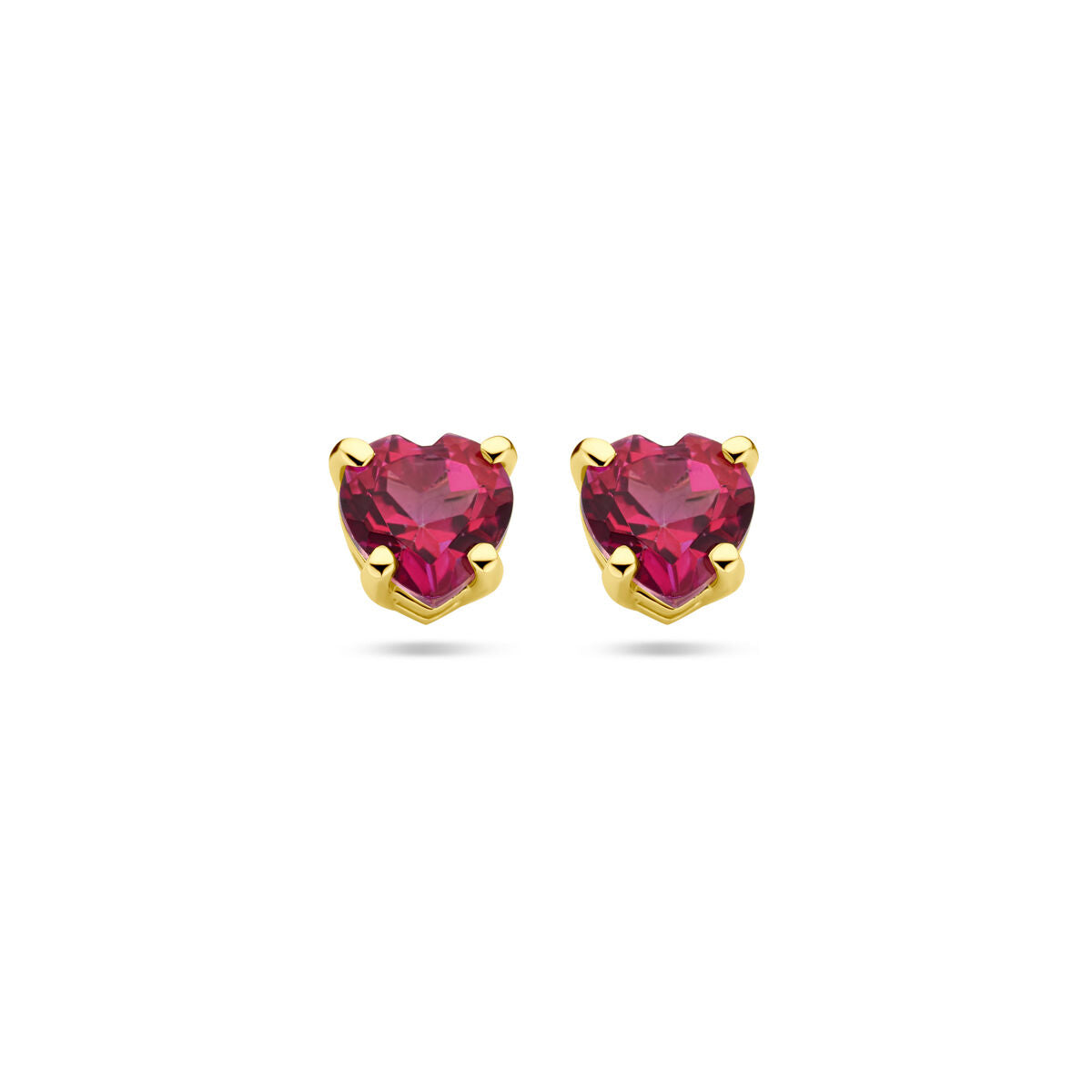 Pendientes de botón de oro amarillo con topacio rosa en forma de corazón