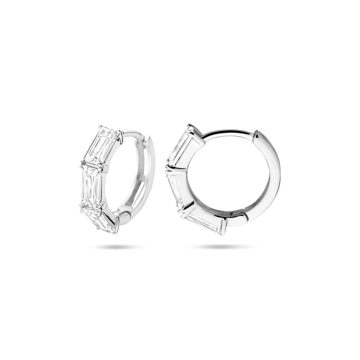 Aros de plata con zircón baguette – plata rodiada 925, Ø15.5 mm