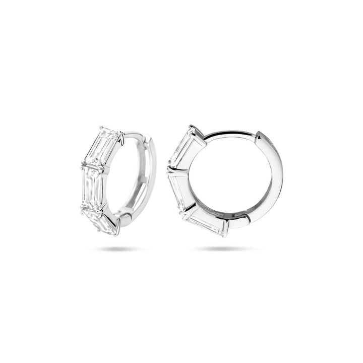 Zilveren klapoorringen met baguette zirkonia – gerhodineerd 925 zilver, Ø15.5 mm