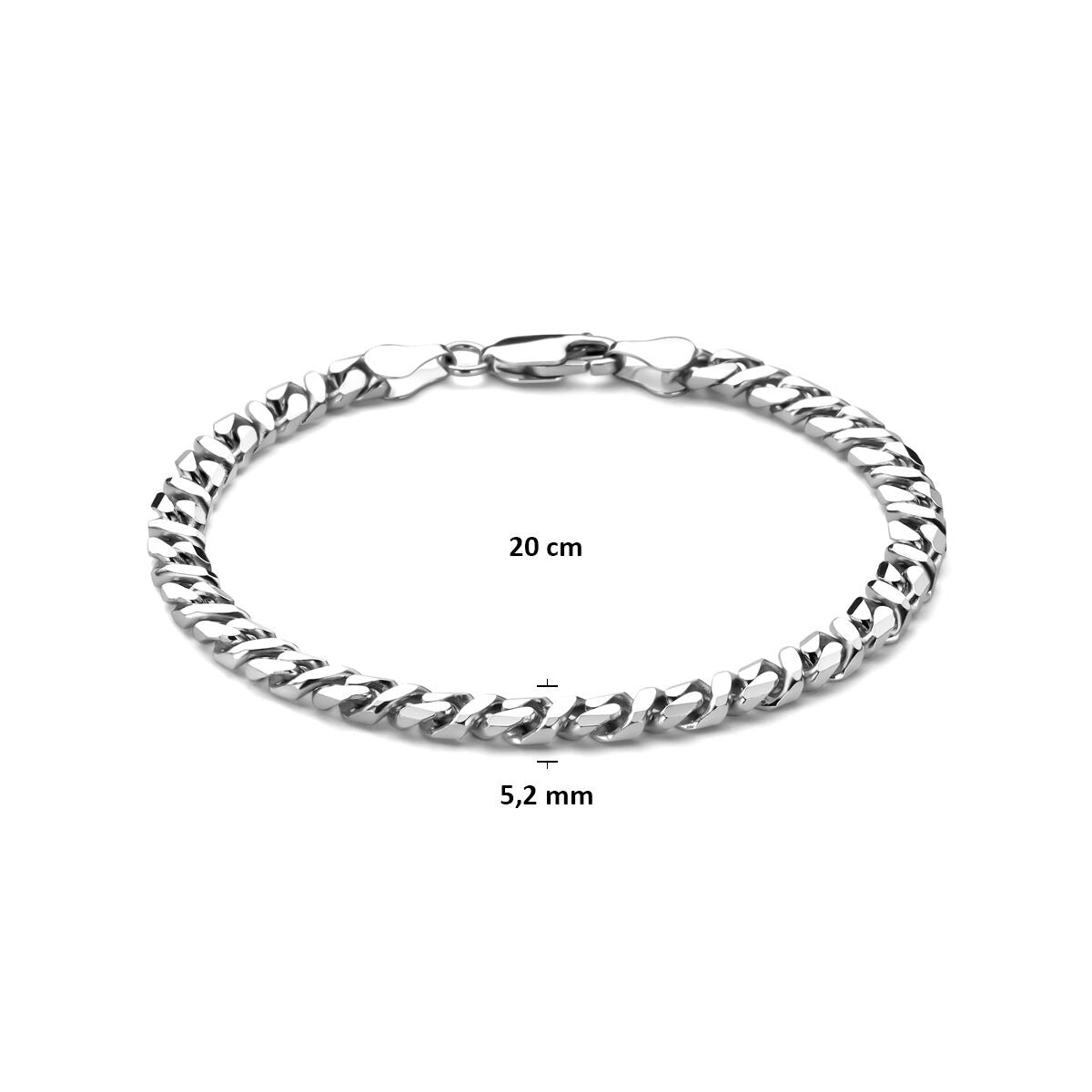 Pulsera de hombre de plata – Pulsera gourmette chapada en rodio 5,2 mm