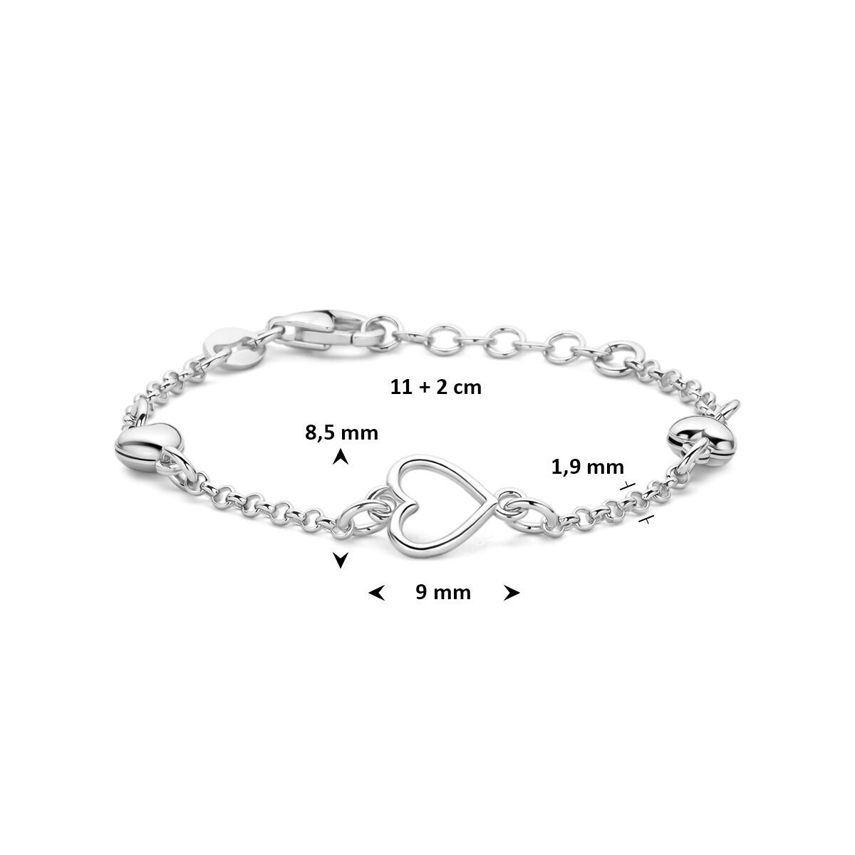 Pulsera infantil de plata 925 rodiada con corazones