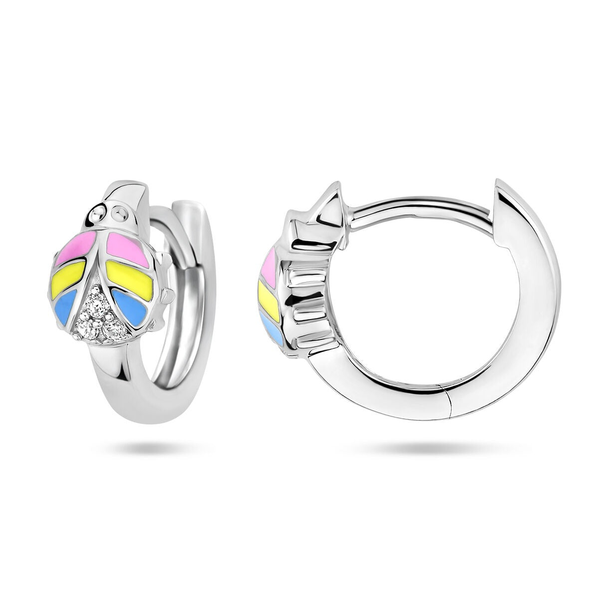 Pendientes infantiles de plata con mariquita y circonitas – plata 925 rodiada