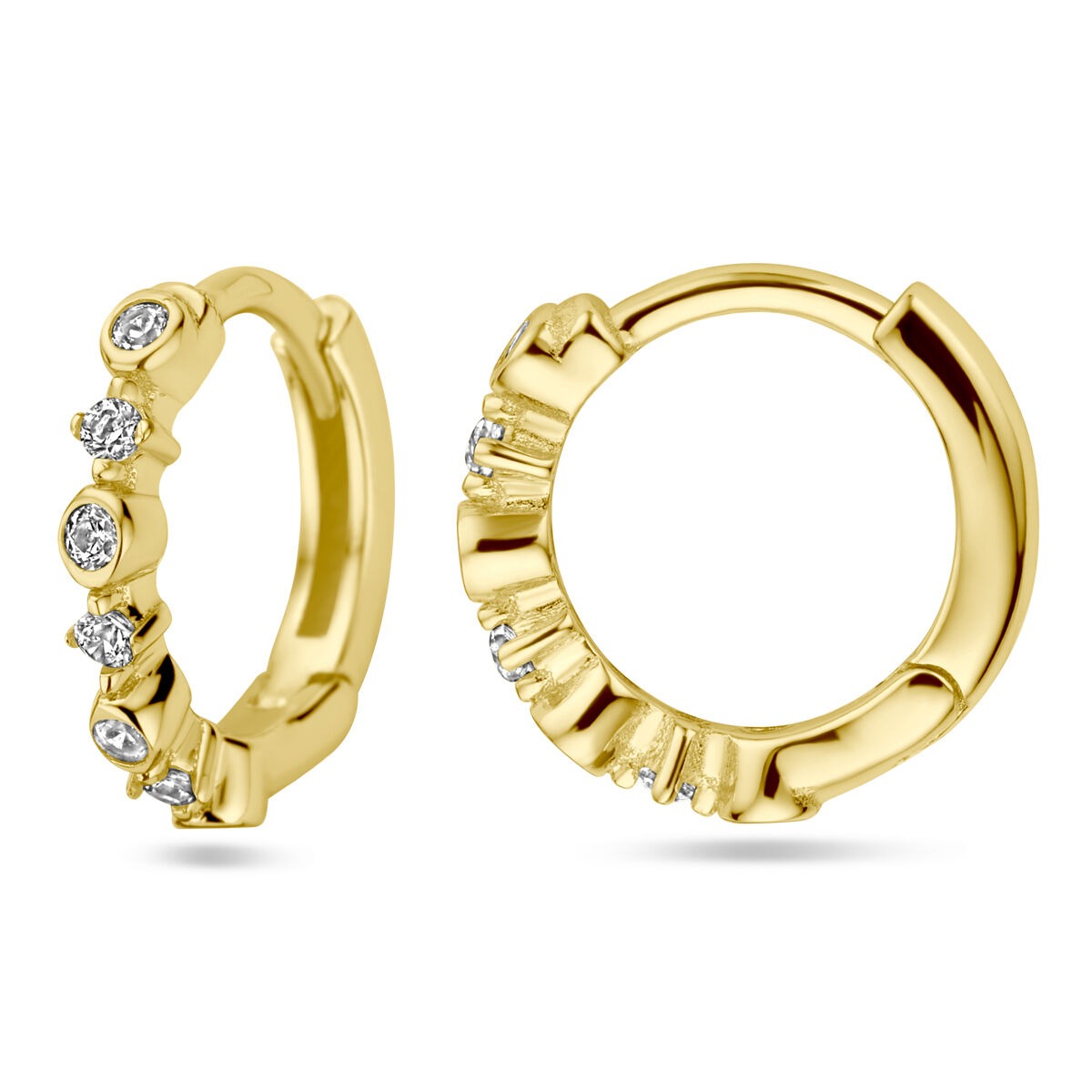 Aros chapados en oro de mujer – oro amarillo sobre plata 925 con circonitas, 11,5 mm