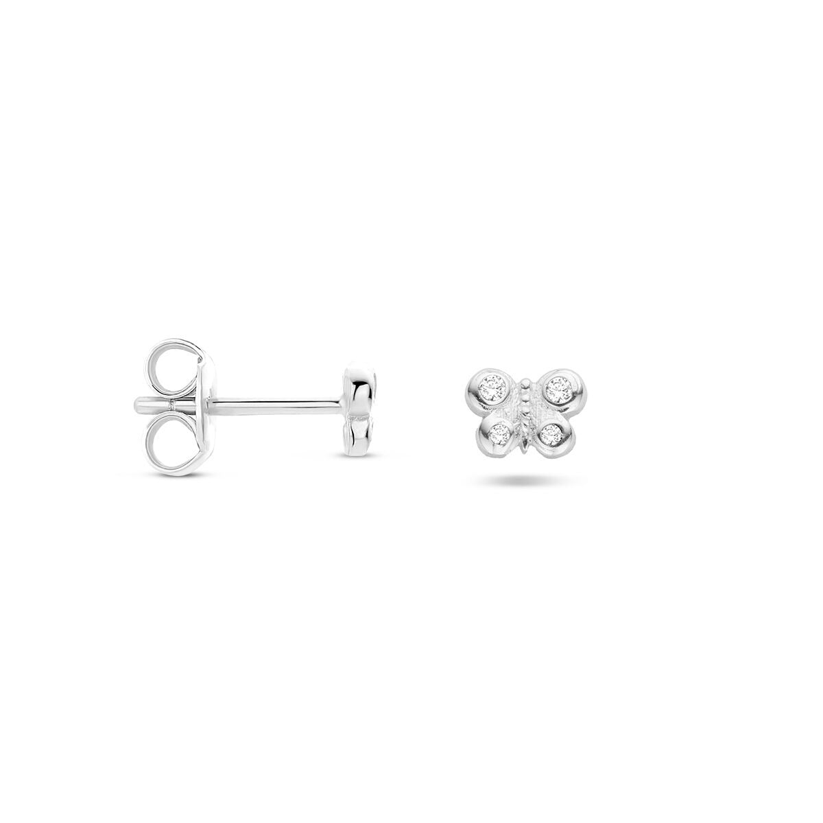 Pendientes de botón de mariposa de plata con circonitas – plata 925 rodiada