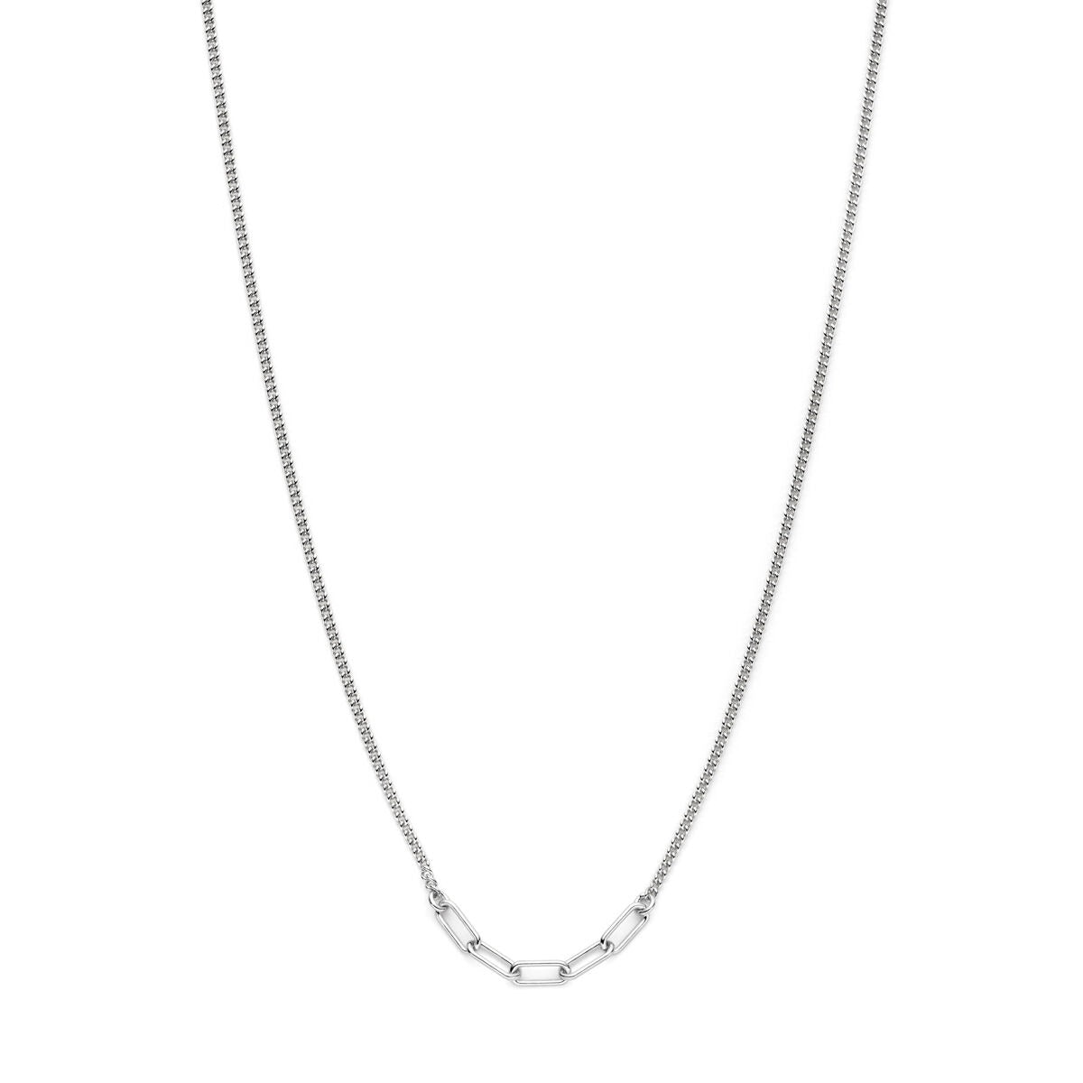 Collar de plata rhodium con eslabones dobles, acabado brillante y diseño delicado.