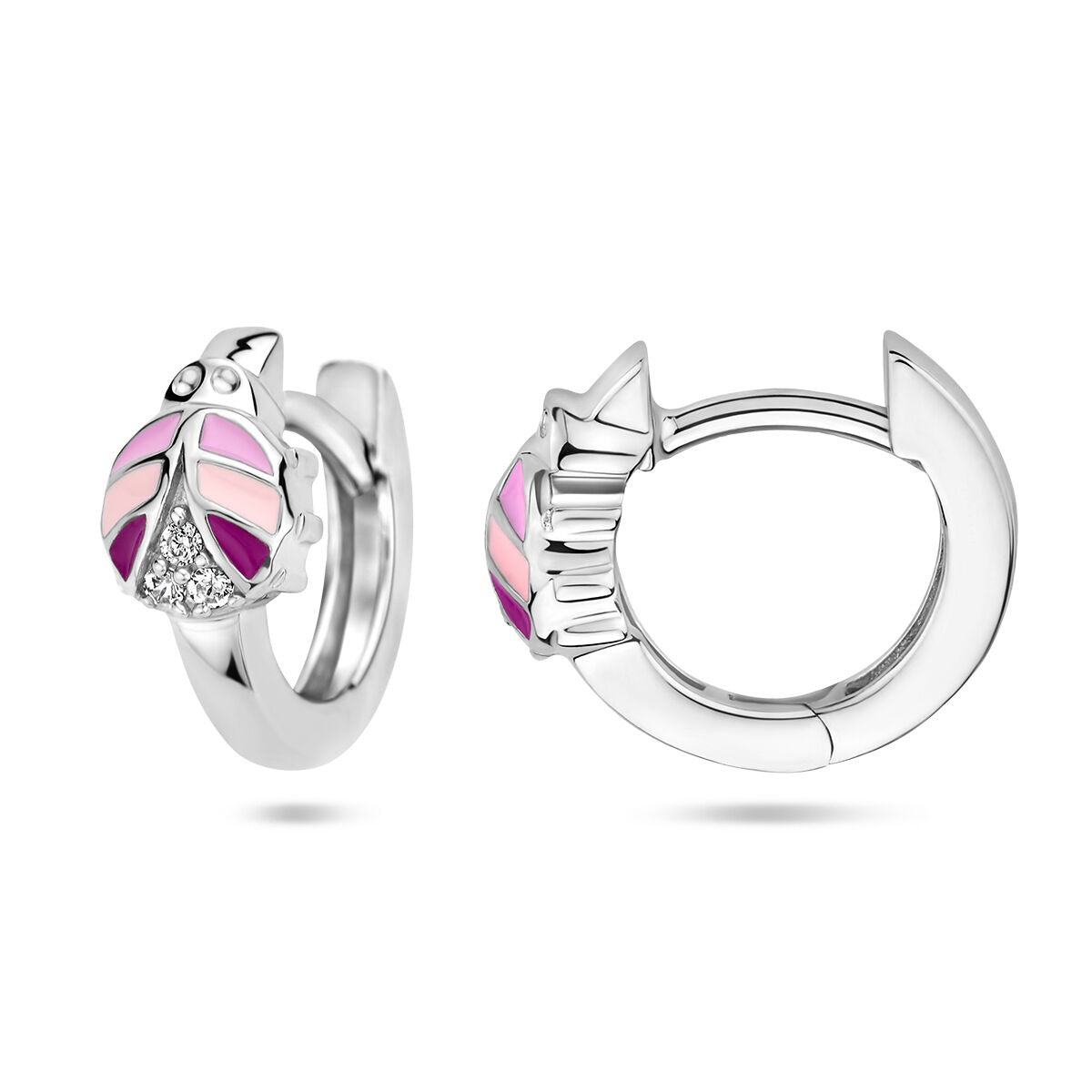 Pendientes infantiles de plata con mariquita y circonitas - plata 925 rodiada