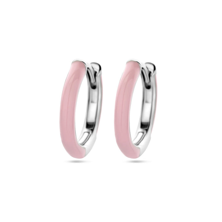 Gerhodineerd zilveren klapoorringen met roze emaille