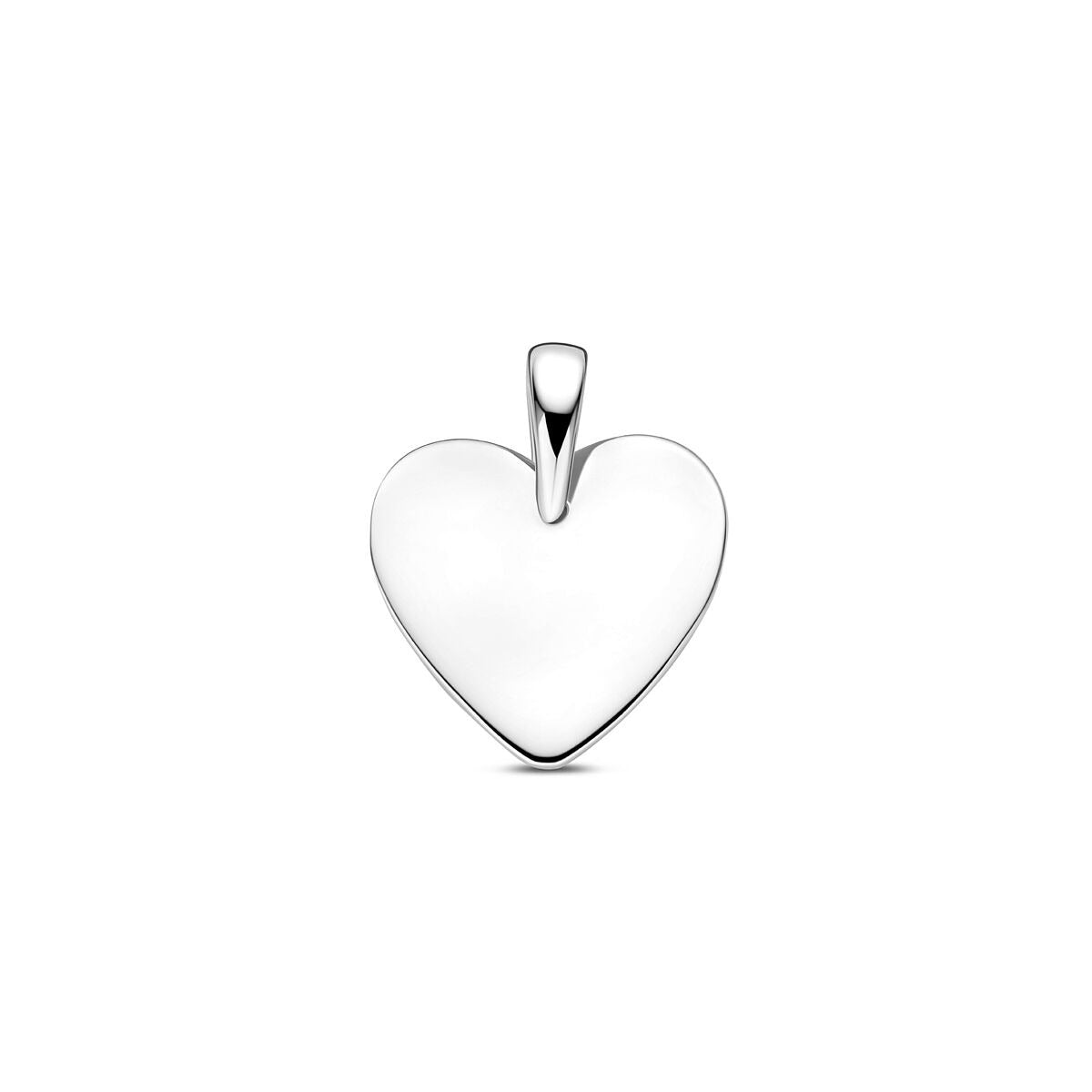 Colgante en forma de corazón de plata, acabado rodiado, de 18 mm de tamaño.