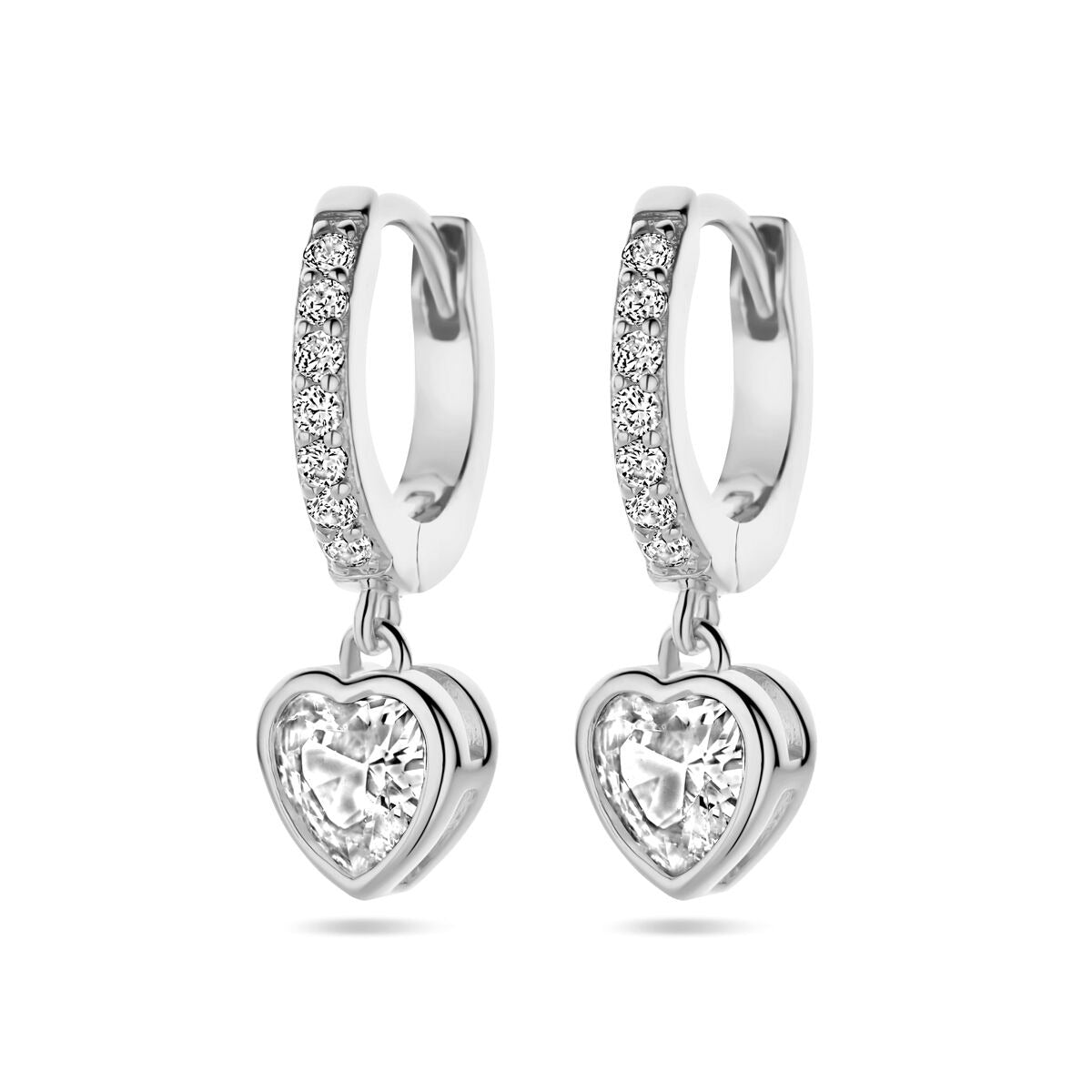 Aros de plata rodiada con circonitas en forma de corazón