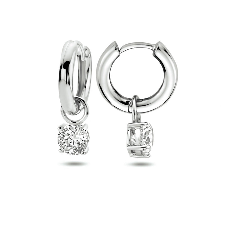 Zilveren klapoorringen met zirkonia hanger – gerhodineerd 925 zilver