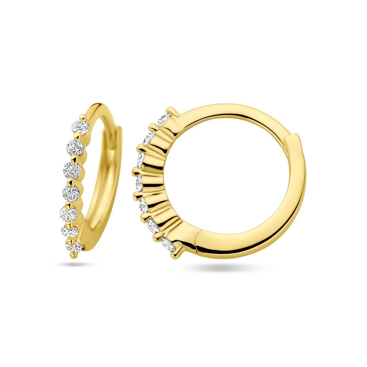 Aros chapados en oro de mujer – oro amarillo sobre plata 925 con circonitas, 13 mm