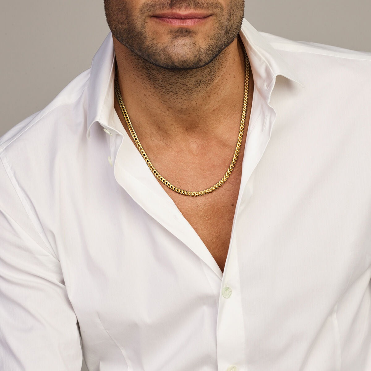 Collar de hombre gourmette de oro amarillo de 14k 60 cm con núcleo de plata
