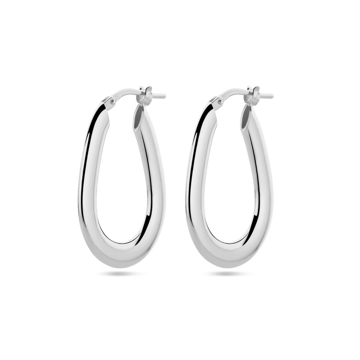 Pendientes de aro de plata rodiada de 26.5 mm con un diseño liso y brillante.