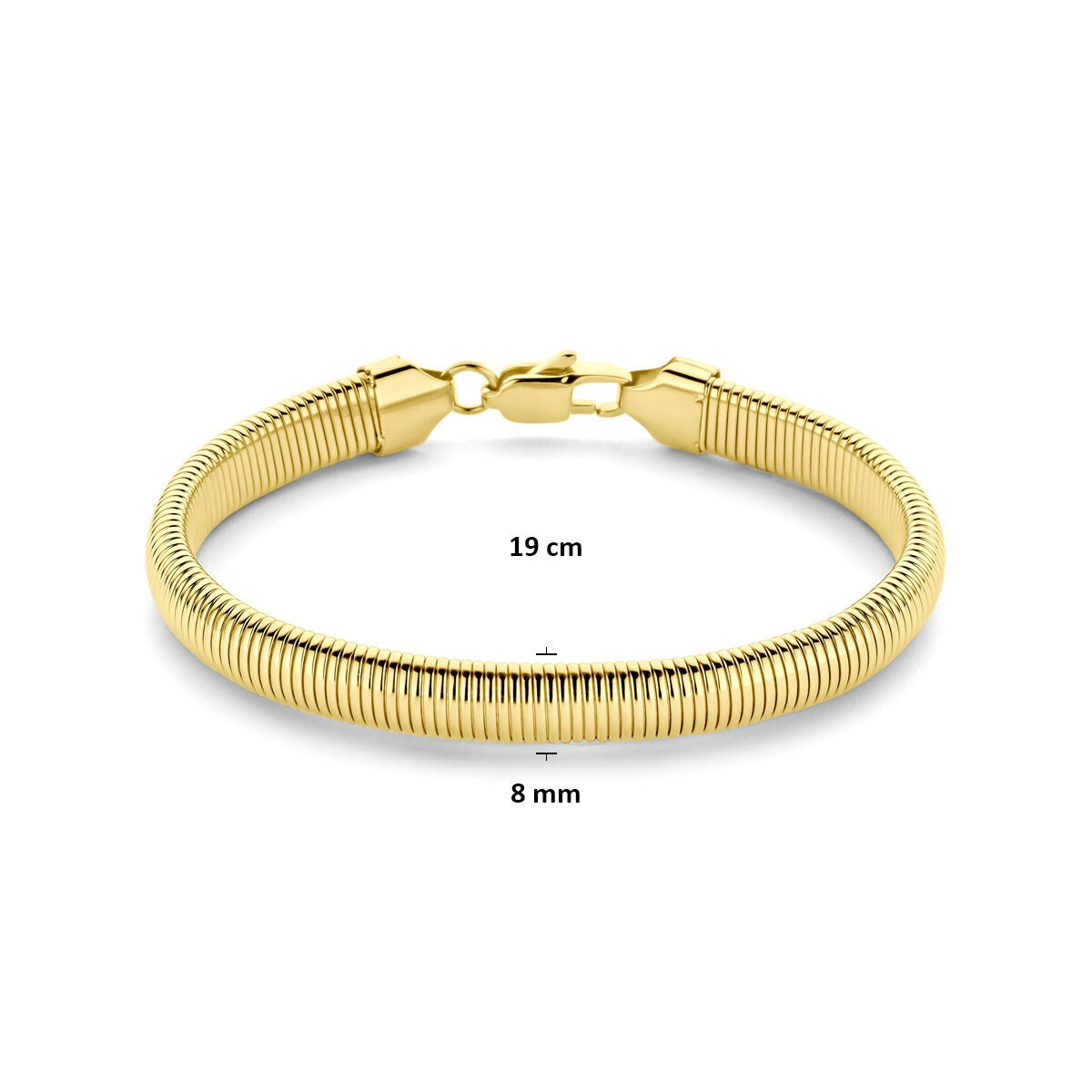 Pulsera de acero chapada en oro con eslabón de 8mm y cierre de langosta