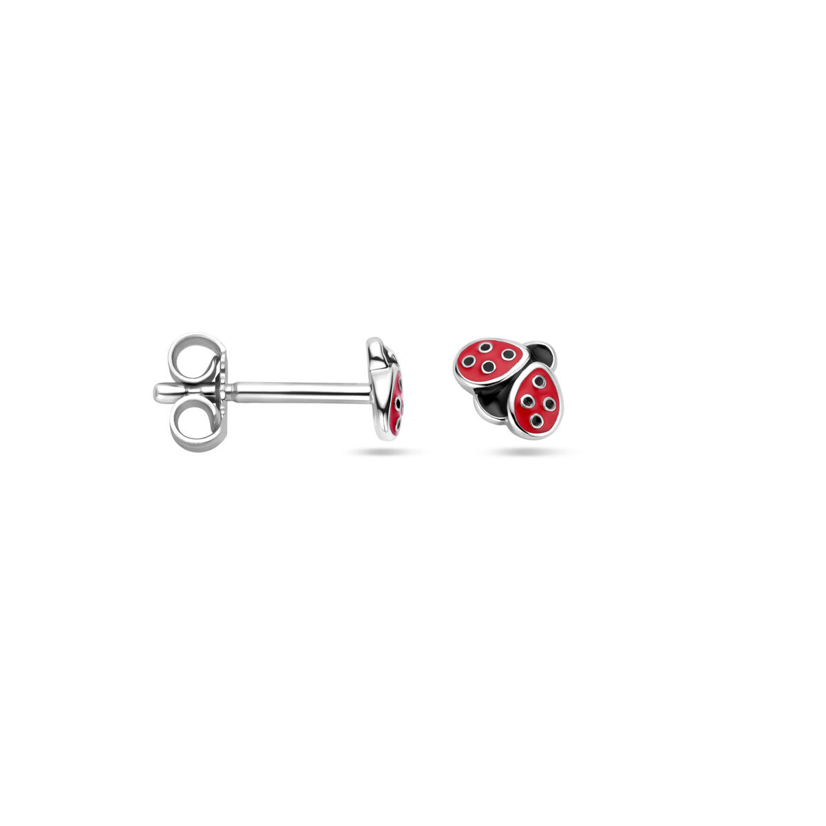 Pendientes infantiles de mariquita con esmalte de plata