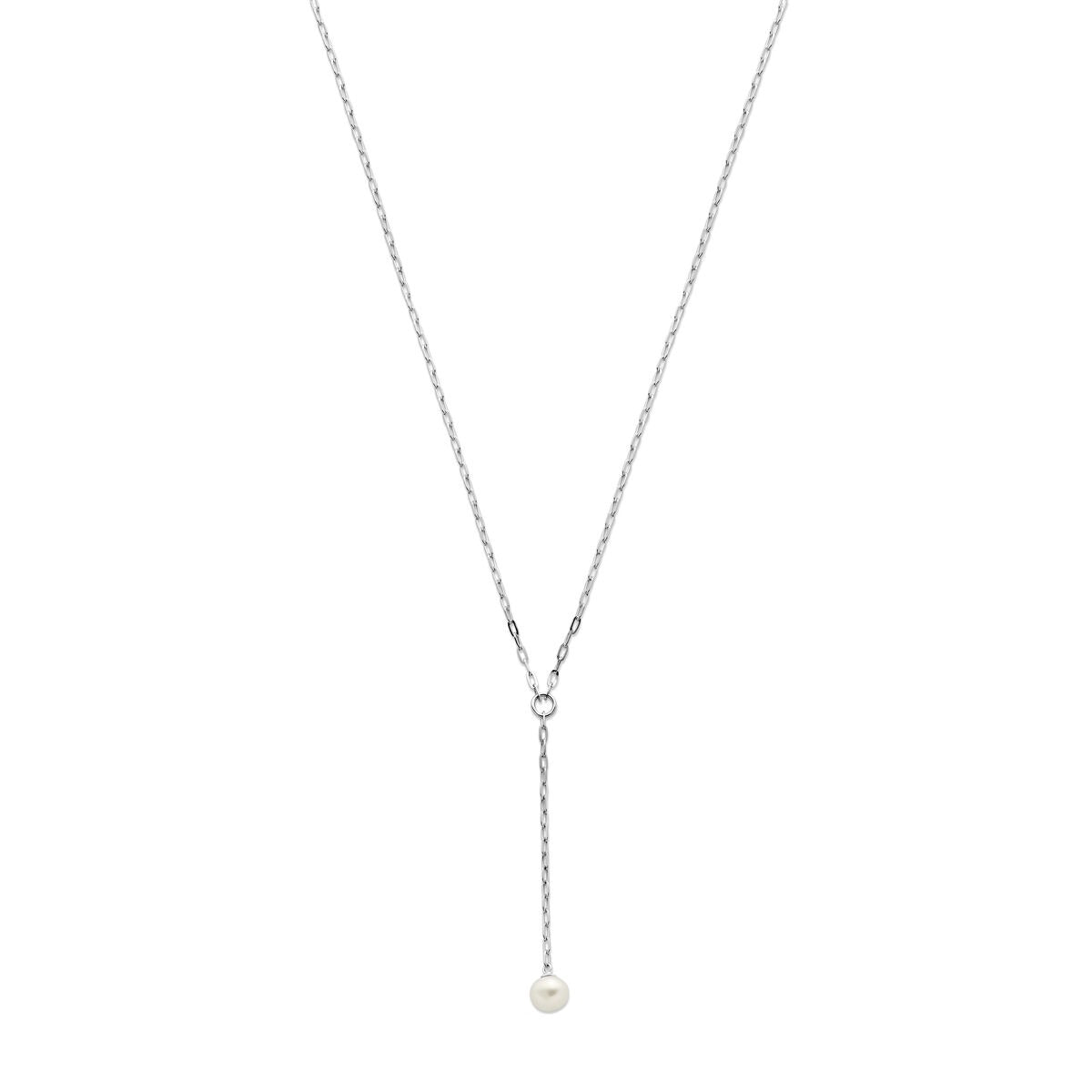 Collar de plata rhodium con perla de 1,7 mm y cadena ajustable de 45 + 3 cm.