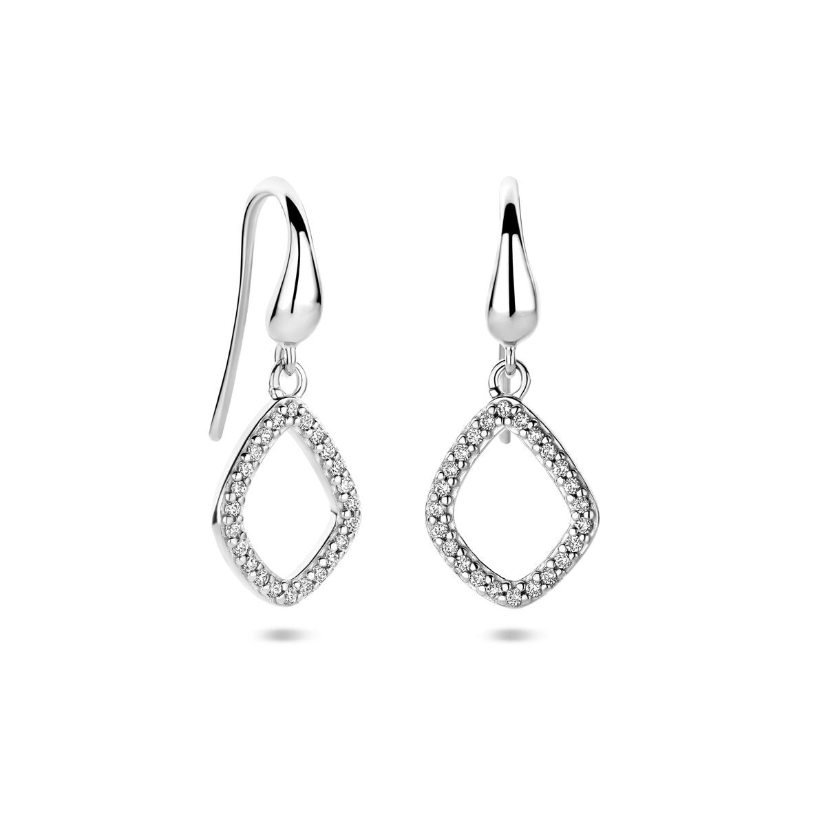 Pendientes de plata en forma de rombo con circonitas 25 mm